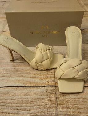 Marc Fisher Cream Braided Slide Heels Digana Size 9